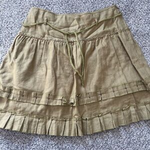 Vintage Cynthia Steffe Light Moss Green Pleated 100% Linen Mini Skirt Size US 6